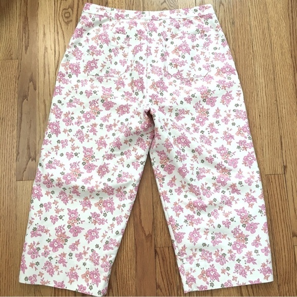 Vintage Villager High Rise Pink Floral Off White Straight Leg Cropped Pants - Picture 12 of 13